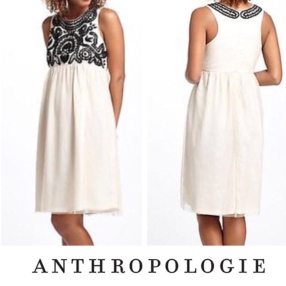 Anthropologie Ivory Dress with Black Embroidered Bodice